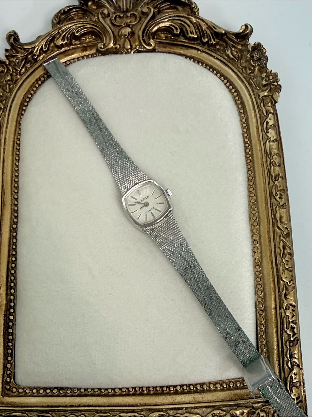 Armitron vintage watch featuring a silver-tone rectangular case textured band